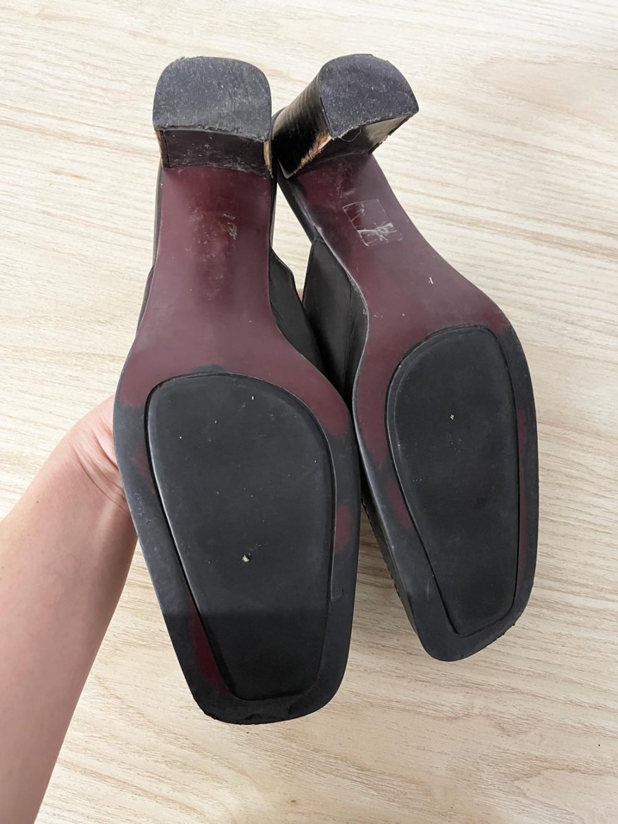 vintage 00s carlos falchi contrast stitch leather mule - good market thrift store