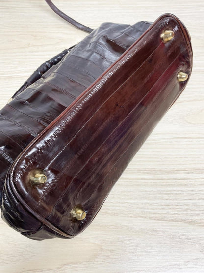vintage 80s eelskin leather satchel | suede lining | made in korea - good market thrift store