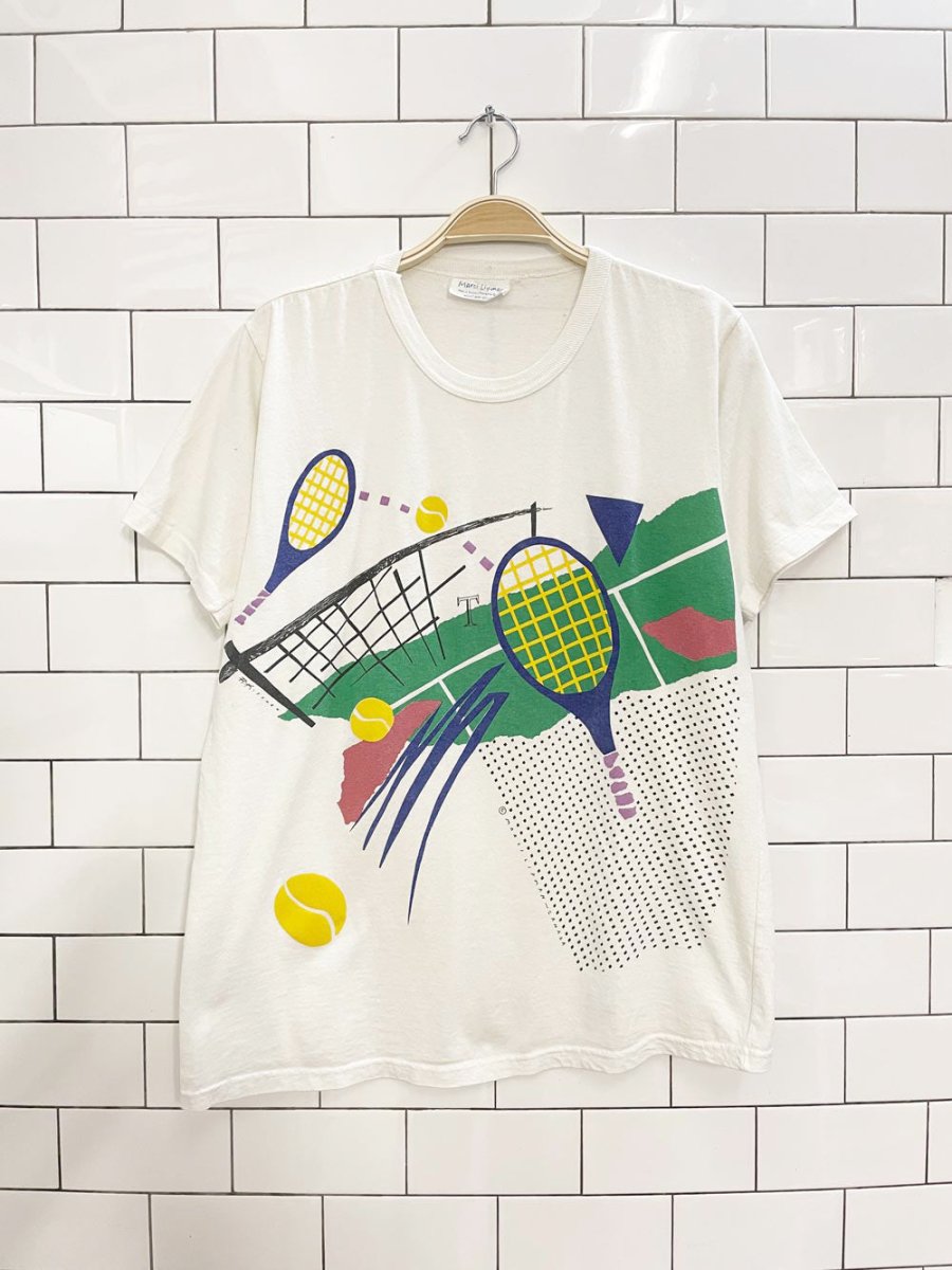 vintage 90s marci lipman x robert kitchen tennis graphic tee - good market thrift store