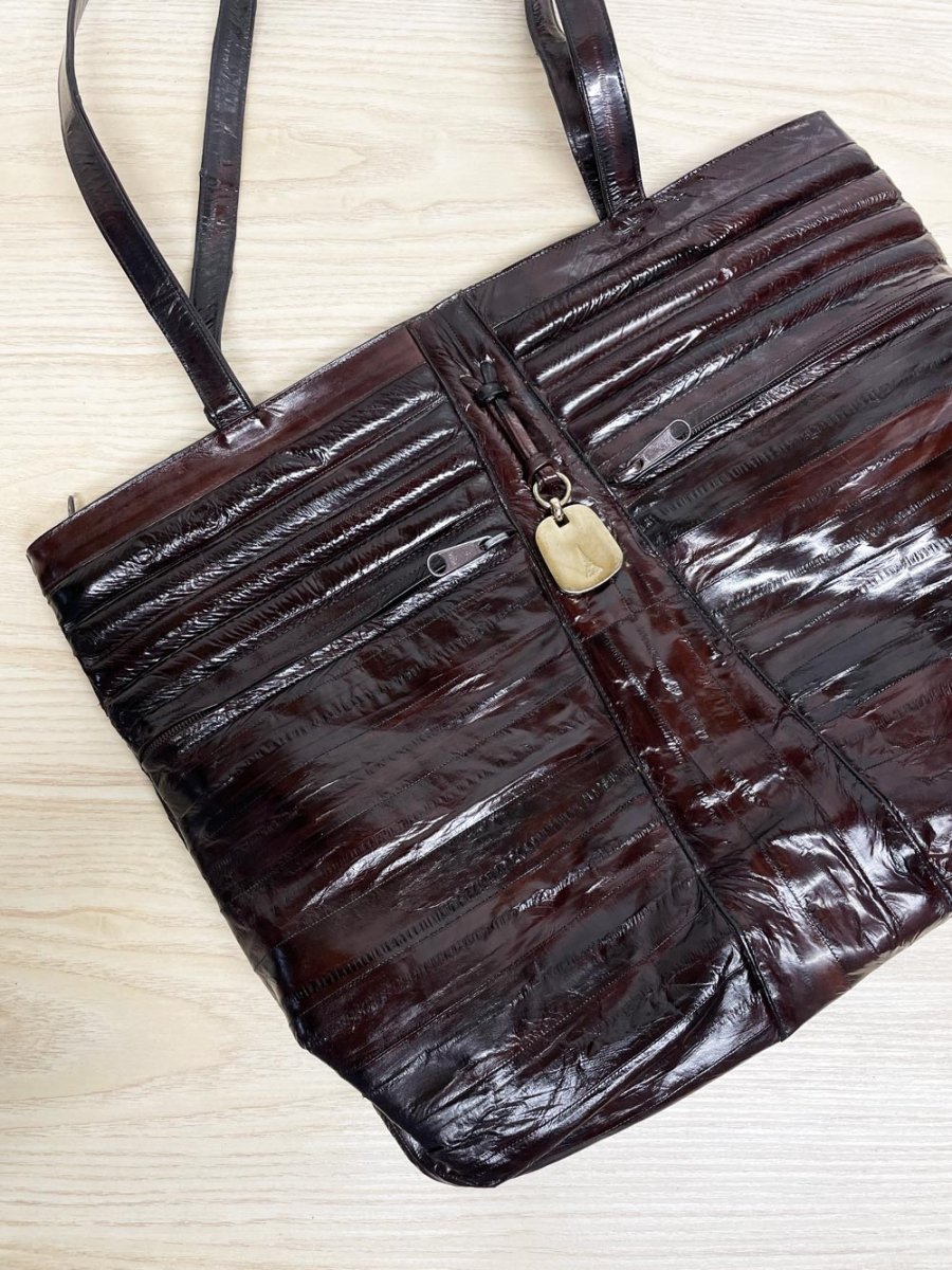vintage 80s gianfranco lotti eelskin leather tote bag | suede lining - good market thrift store