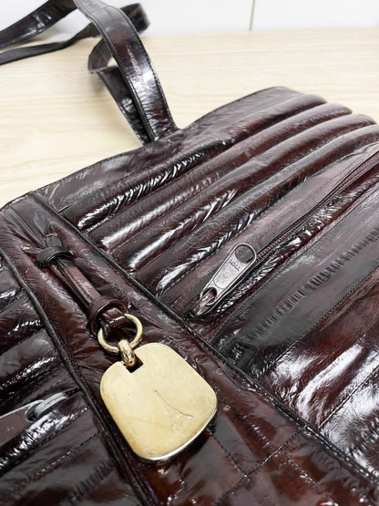 vintage 80s gianfranco lotti eelskin leather tote bag | suede lining - good market thrift store