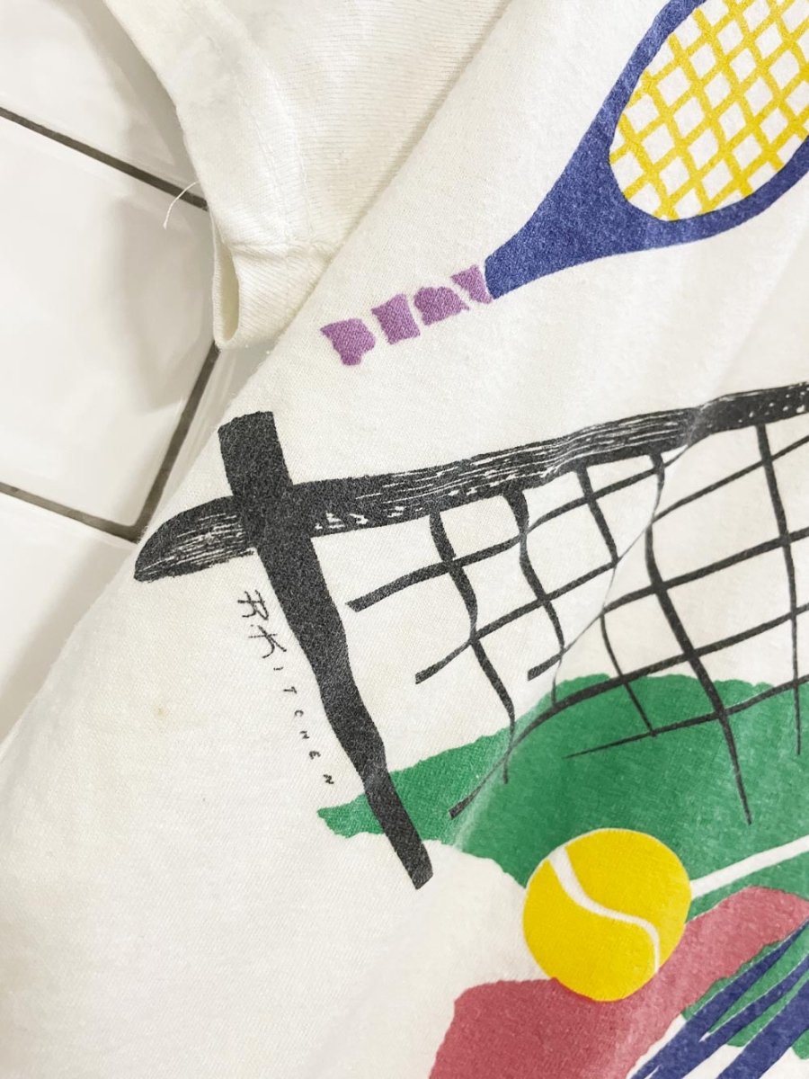 vintage 90s marci lipman x robert kitchen tennis graphic tee - good market thrift store