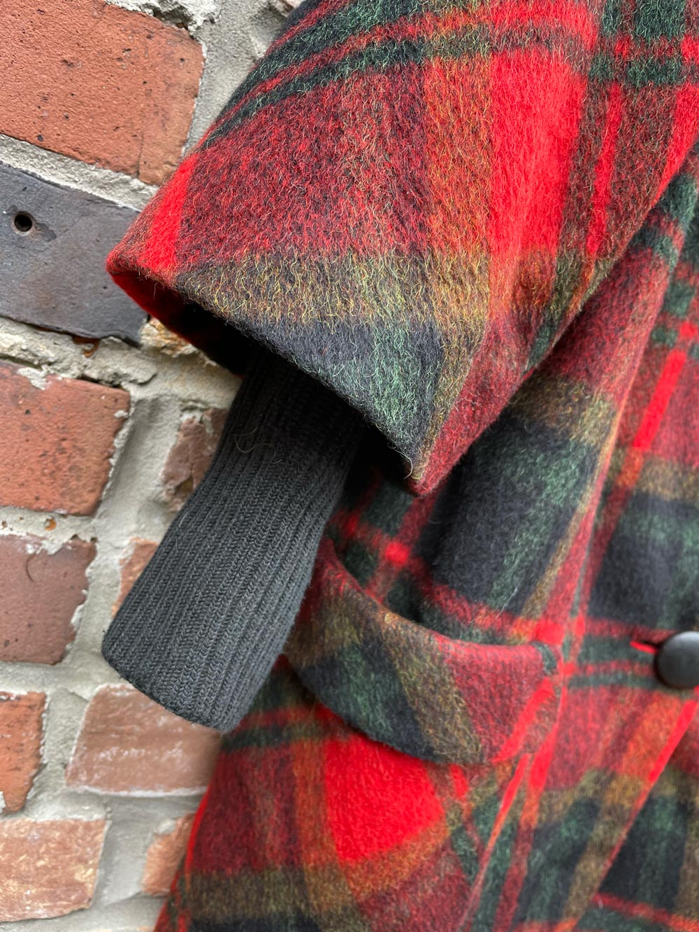 vintage village casuals wool tartan knit cuff coat