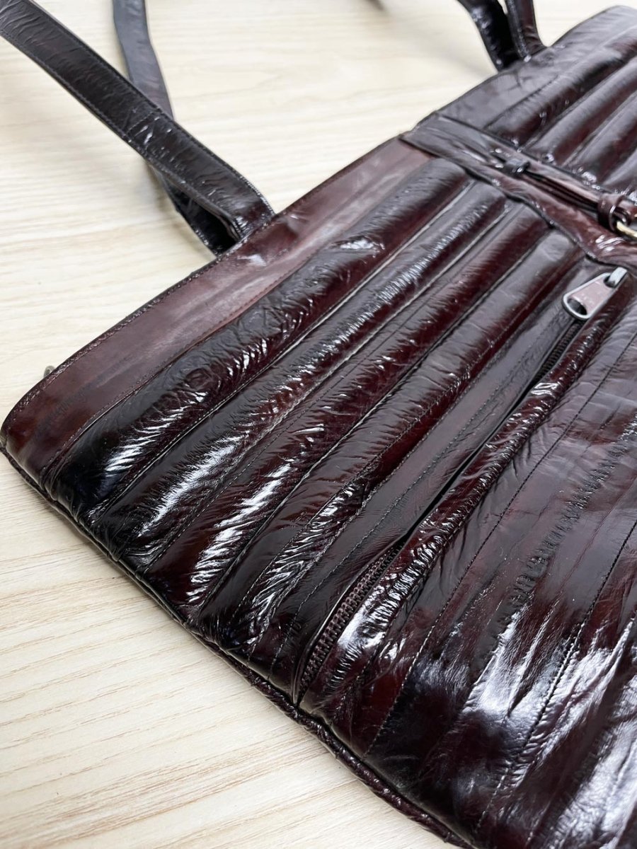 vintage 80s gianfranco lotti eelskin leather tote bag | suede lining - good market thrift store
