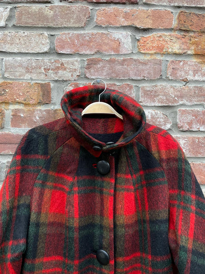 vintage village casuals wool tartan knit cuff coat