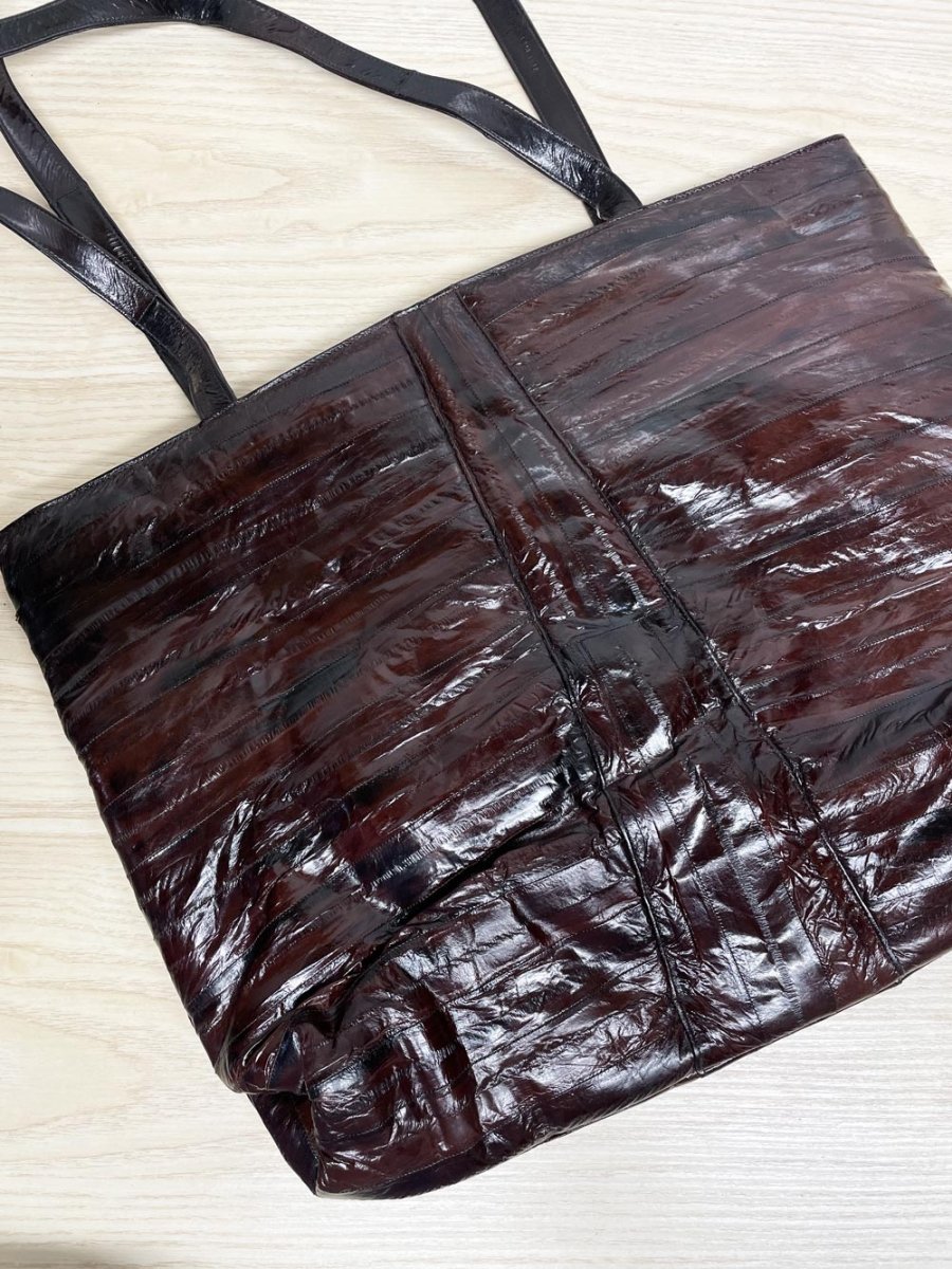 vintage 80s gianfranco lotti eelskin leather tote bag | suede lining - good market thrift store