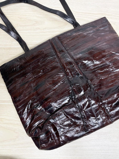 vintage 80s gianfranco lotti eelskin leather tote bag | suede lining - good market thrift store
