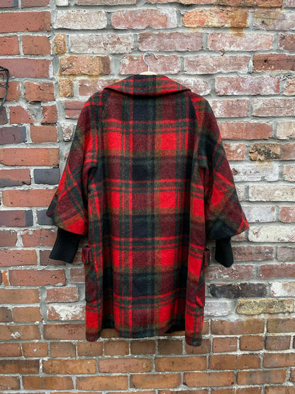 vintage village casuals wool tartan knit cuff coat