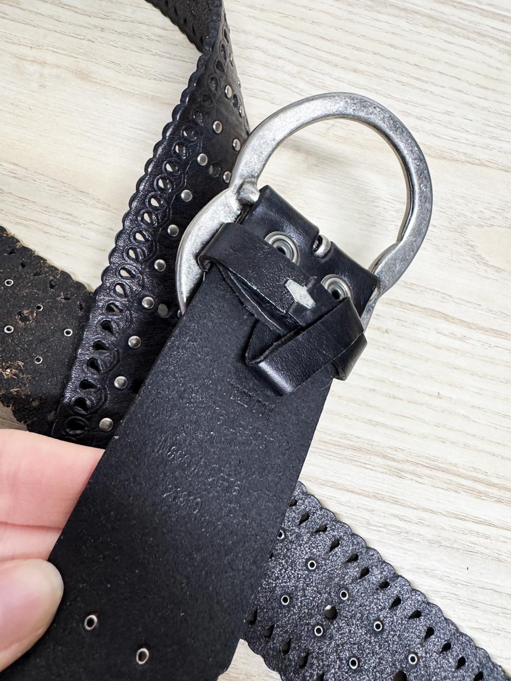 y2k miss me leather studded lasercut belt