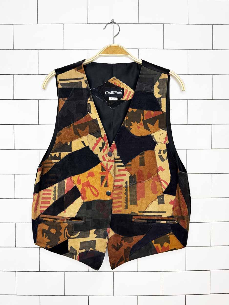 vintage strategy one lamb suede patchwork vest | made in India