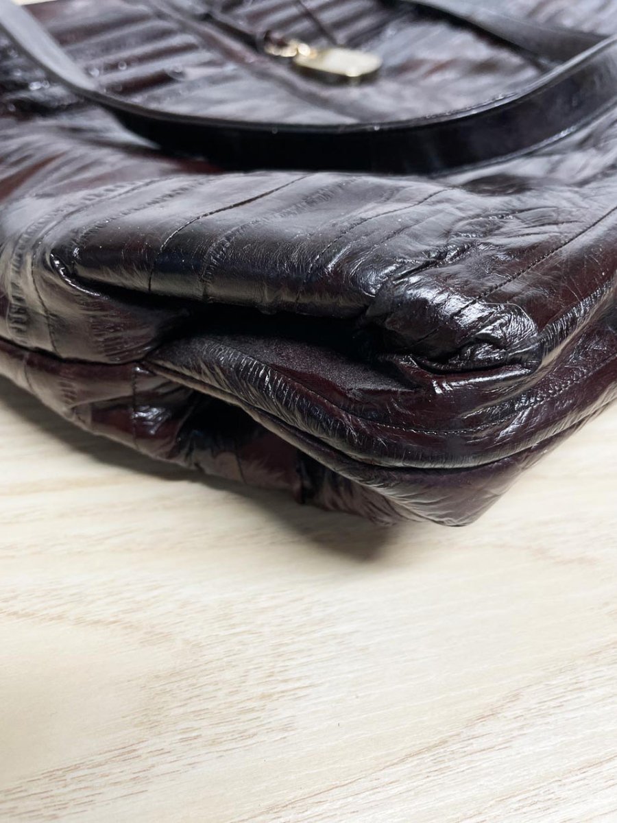 vintage 80s gianfranco lotti eelskin leather tote bag | suede lining - good market thrift store