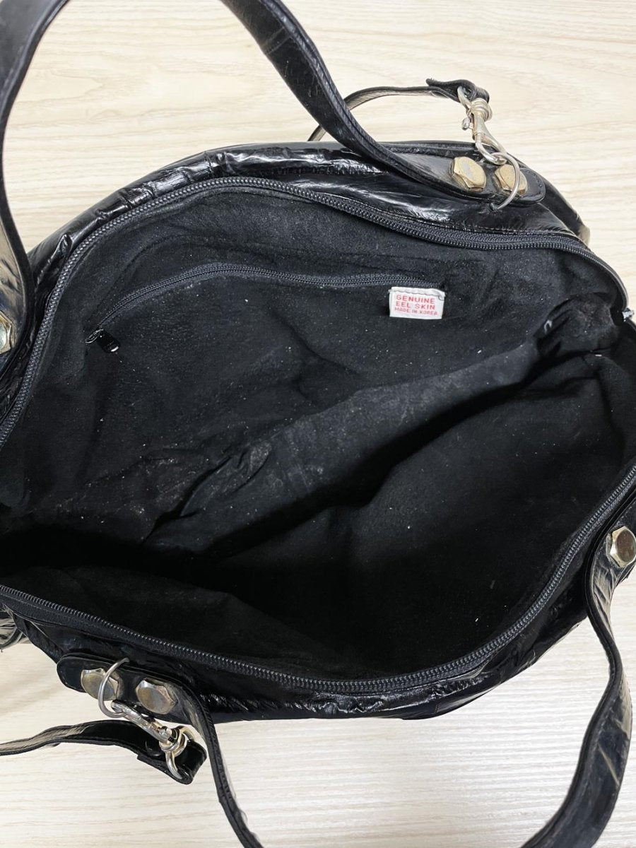vintage 80s eelskin leather satchel | suede lining | made in korea - good market thrift store