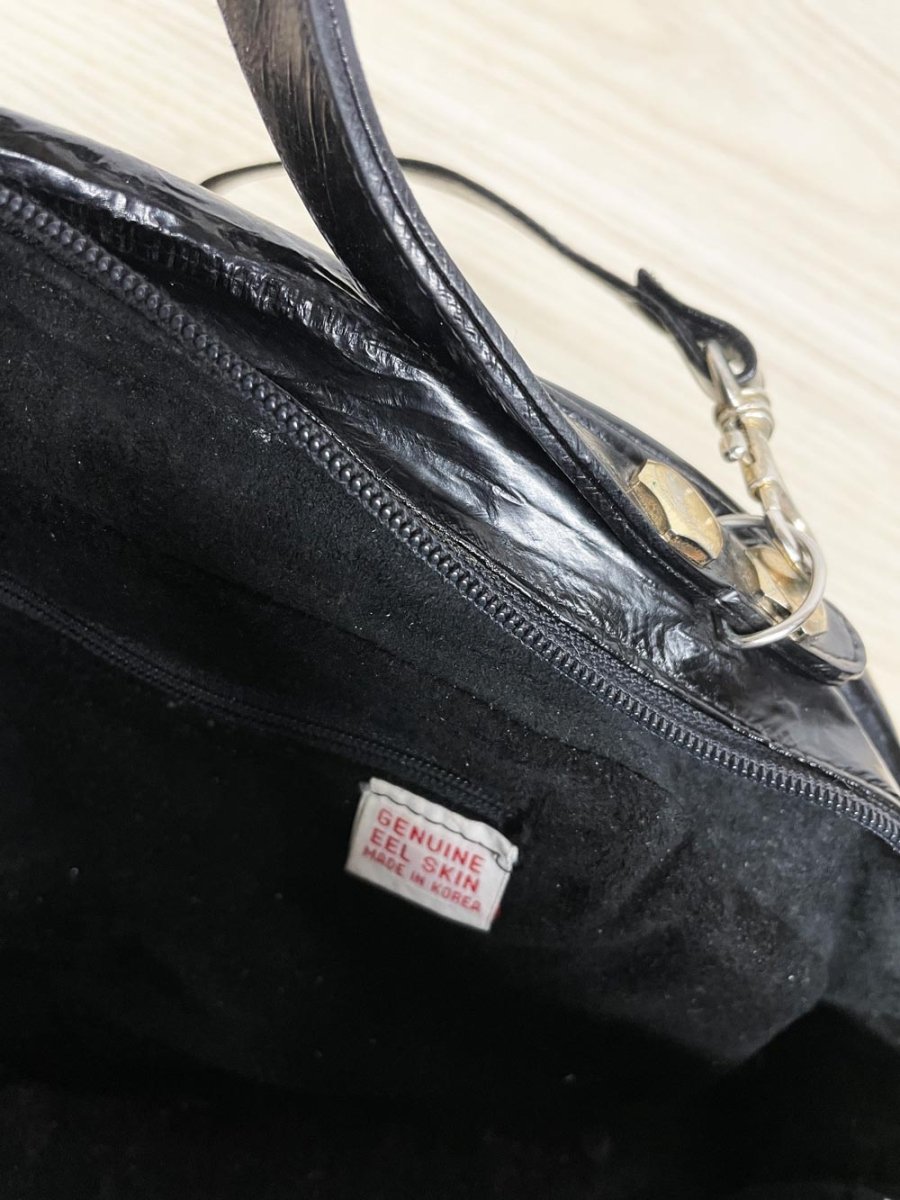 vintage 80s eelskin leather satchel | suede lining | made in korea - good market thrift store