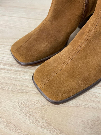 l'intervalle square toe suede heeled boot - good market thrift store