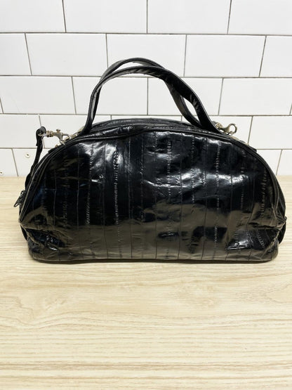 vintage 80s eelskin leather satchel | suede lining | made in korea - good market thrift store