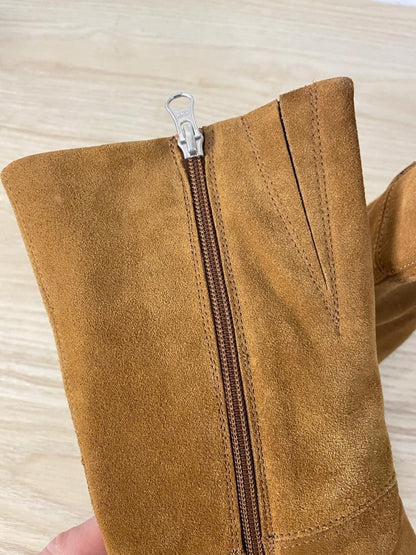 l'intervalle square toe suede heeled boot - good market thrift store