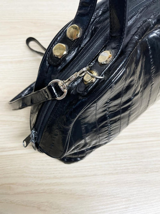 vintage 80s eelskin leather satchel | suede lining | made in korea - good market thrift store