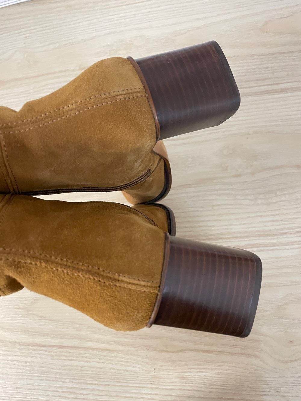 l'intervalle square toe suede heeled boot - good market thrift store