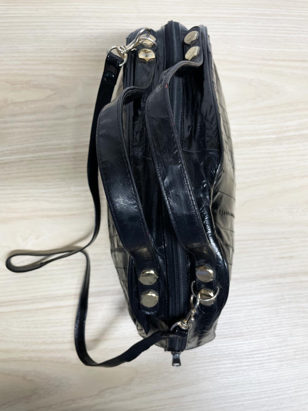 vintage 80s eelskin leather satchel | suede lining | made in korea - good market thrift store