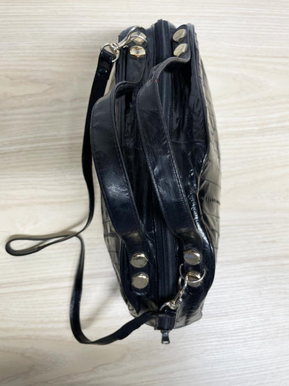 vintage 80s eelskin leather satchel | suede lining | made in korea - good market thrift store