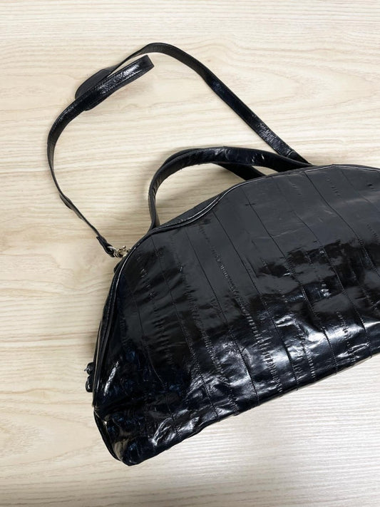 vintage 80s eelskin leather satchel | suede lining | made in korea - good market thrift store