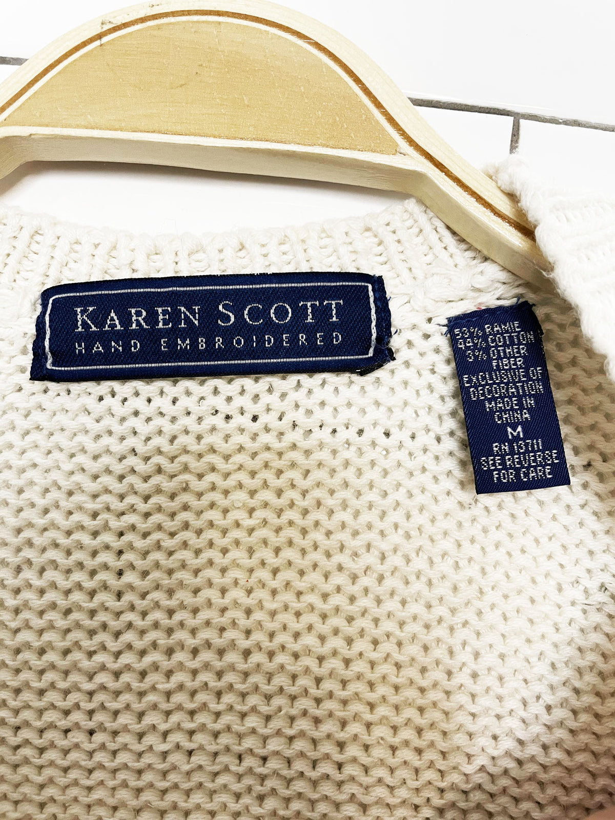 vintage karen scott ramie-blend hand-embroidered heart knit vest