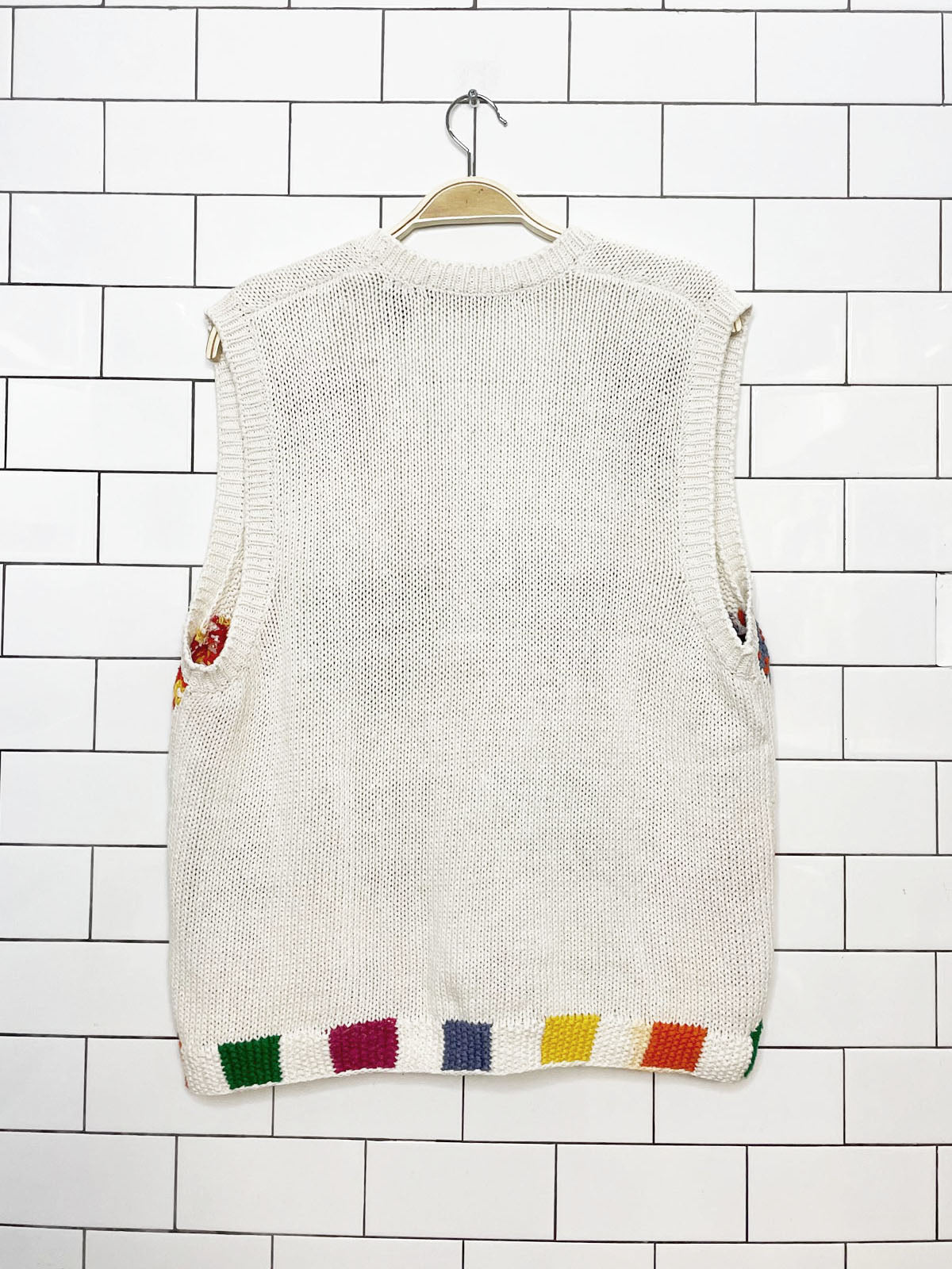 vintage karen scott ramie-blend hand-embroidered heart knit vest