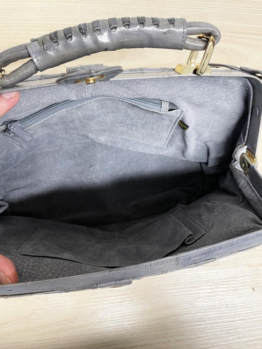 vintage 80s eelskin leather satchel | suede lining | made in korea - good market thrift store