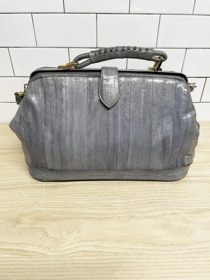 vintage 80s eelskin leather satchel | suede lining | made in korea - good market thrift store