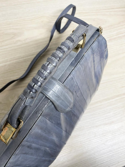 vintage 80s eelskin leather satchel | suede lining | made in korea - good market thrift store