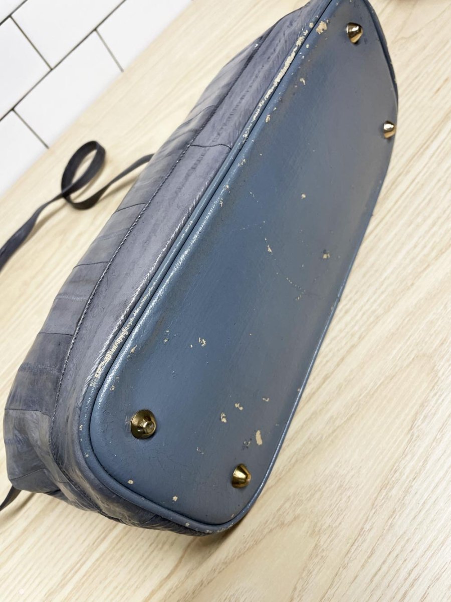 vintage 80s eelskin leather satchel | suede lining | made in korea - good market thrift store