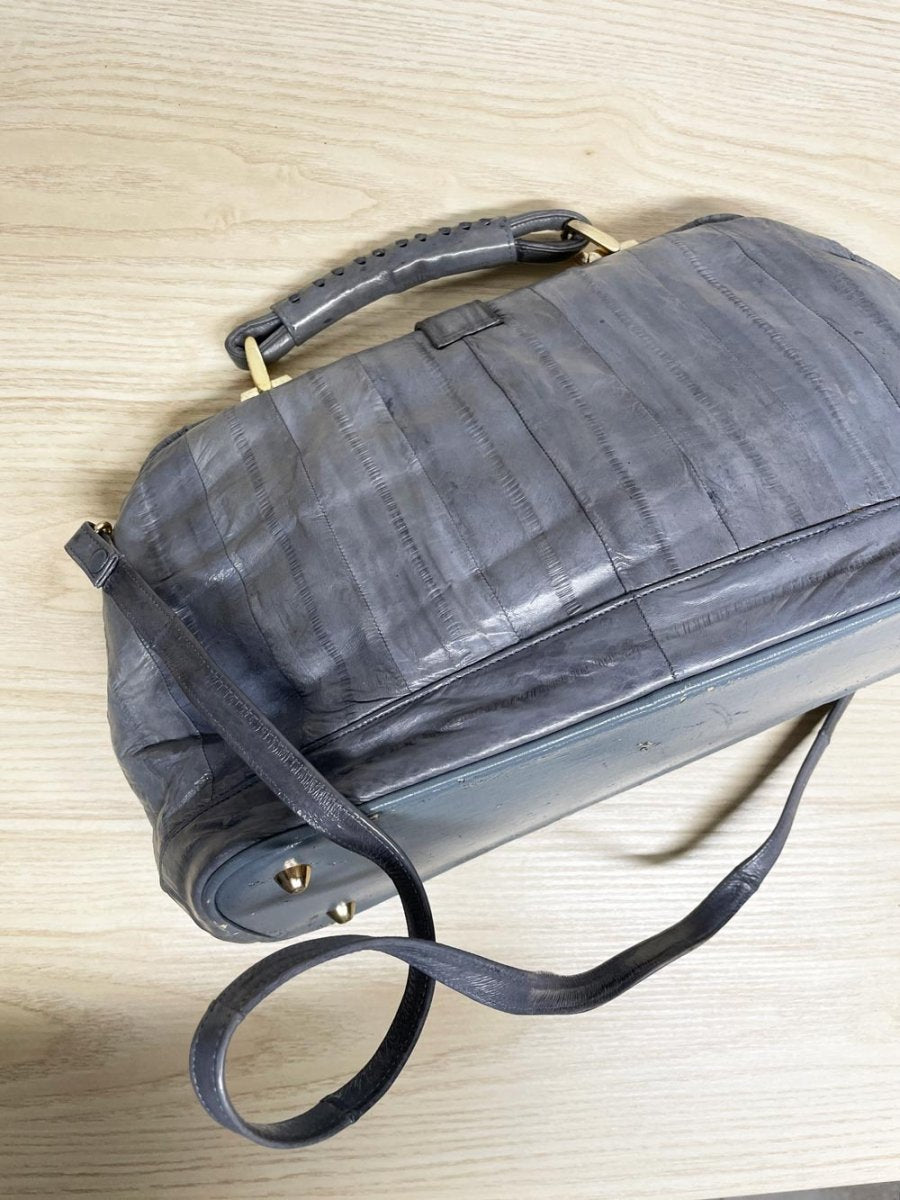 vintage 80s eelskin leather satchel | suede lining | made in korea - good market thrift store