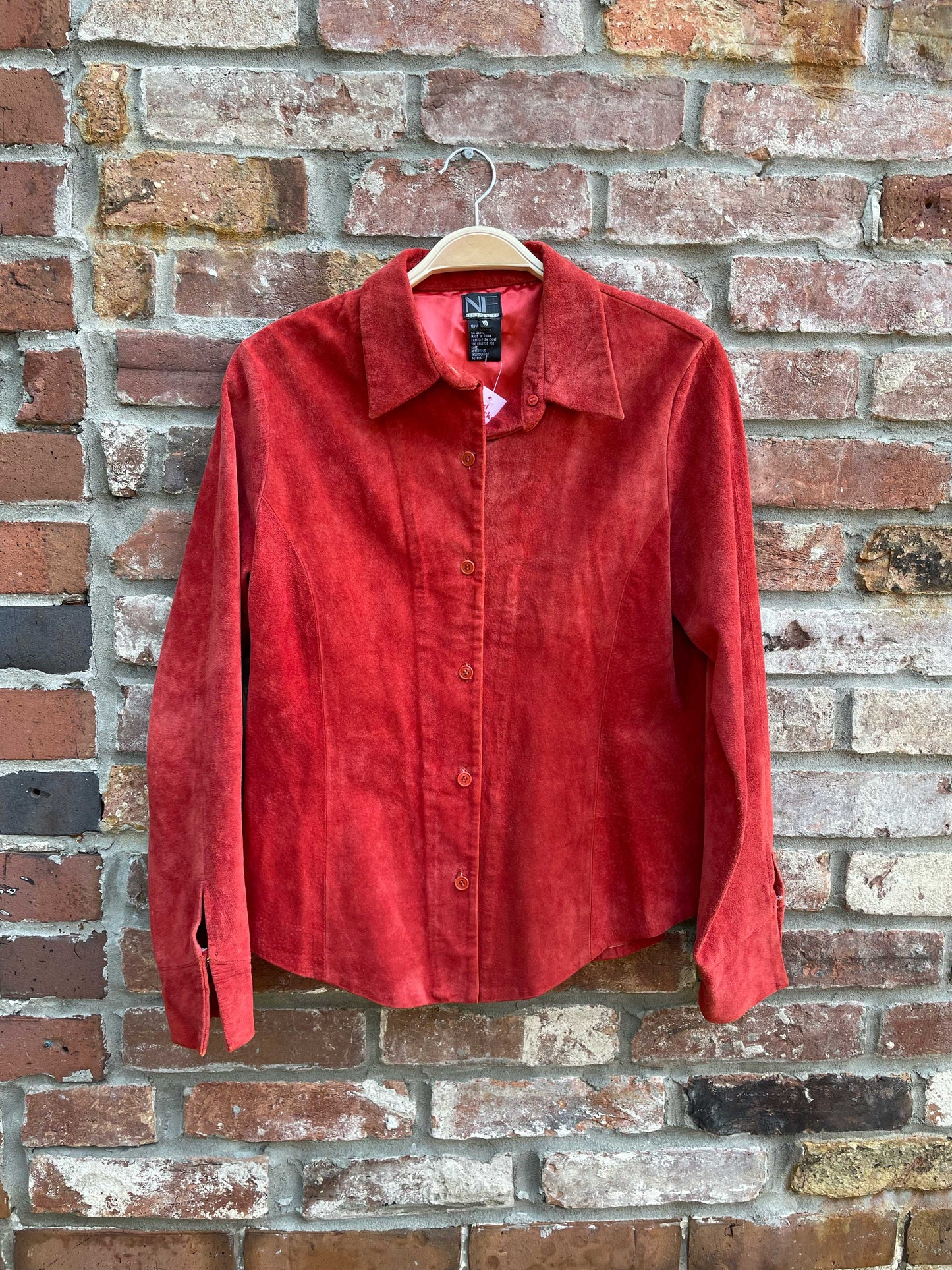 vintage 00s new frontier red suede shirt jacket