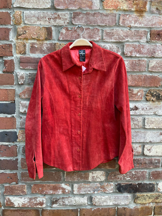 vintage 00s new frontier red suede shirt jacket