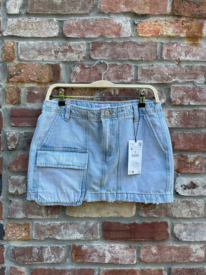 nwt zara denim cargo mini skirt
