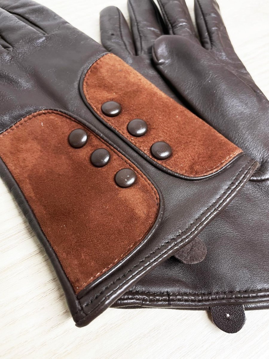 vintage lambskin leather gloves w suede + button detail - good market thrift store