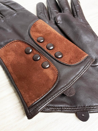 vintage lambskin leather gloves w suede + button detail - good market thrift store