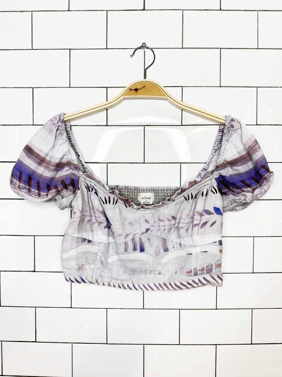 wilfred wander 100% organic linen puff shoulder crop top | aritzia