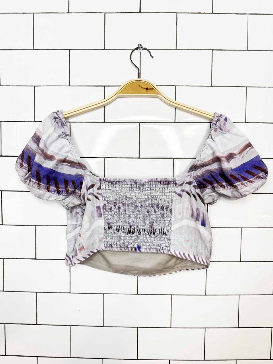 wilfred wander 100% organic linen puff shoulder crop top | aritzia