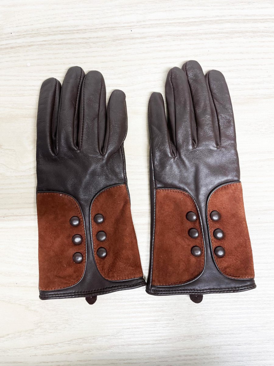 vintage lambskin leather gloves w suede + button detail - good market thrift store