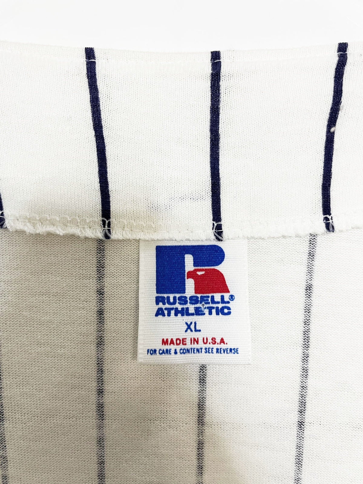 vintage 90s new york yankees x russel athletic stripe fan jersey | made in usa