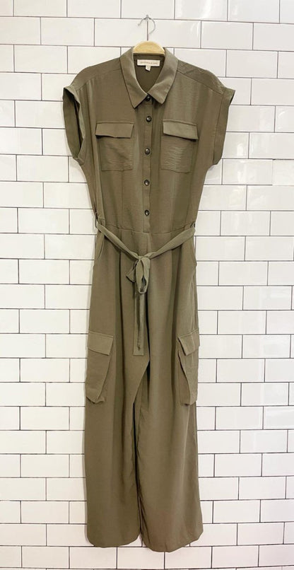 monteau safari belted cargo wide leg jumpsuit - good market thrift store