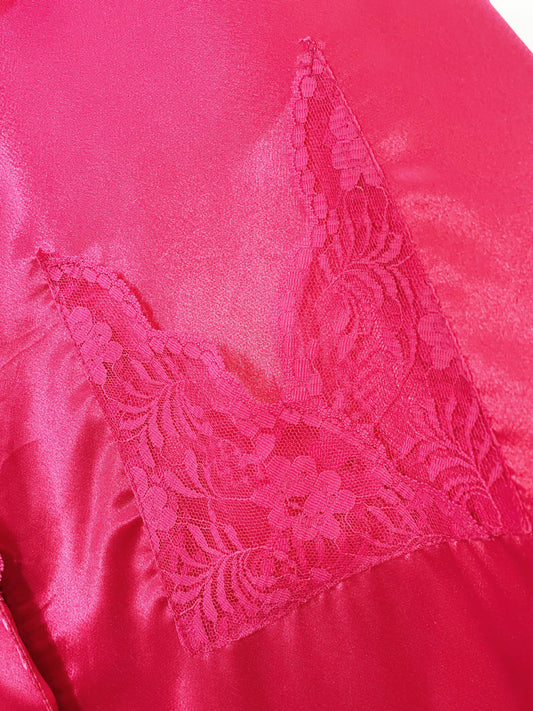 vintage la lingerie lace trim satin full button midi night dress