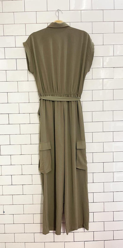 monteau safari belted cargo wide leg jumpsuit - good market thrift store