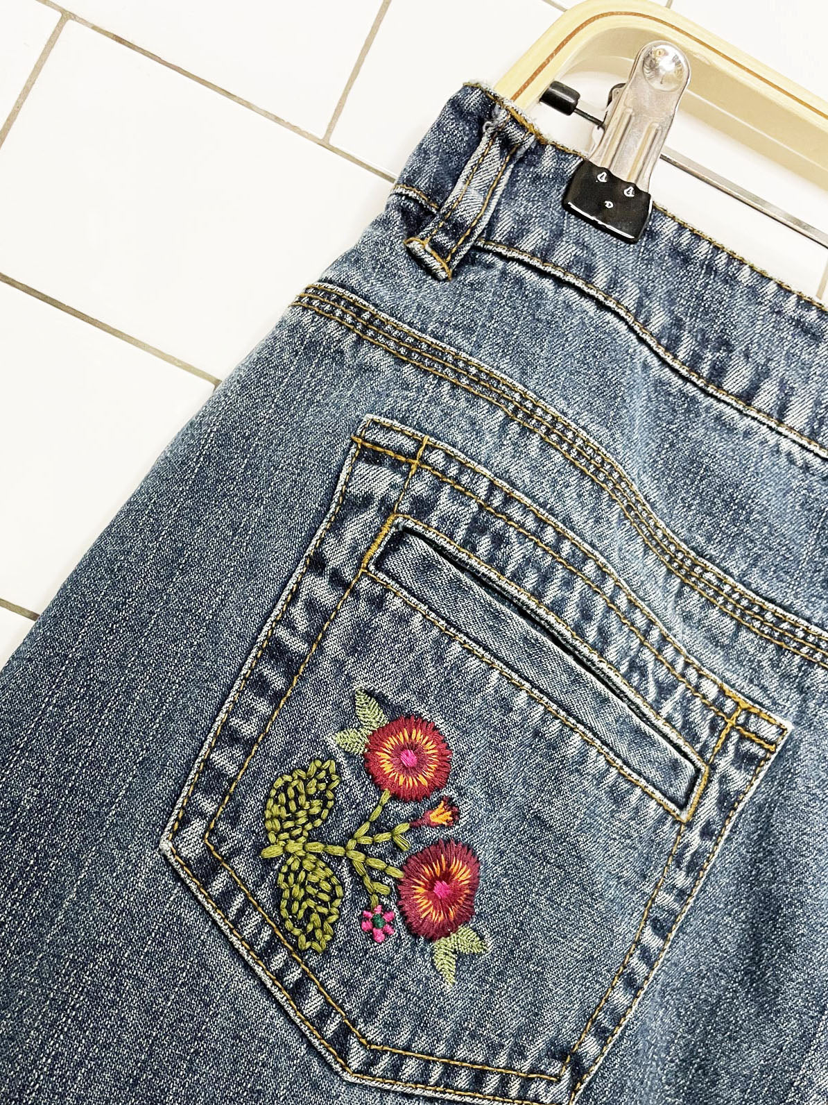 y2k st johns bay floral embroidered denim maxi skirt