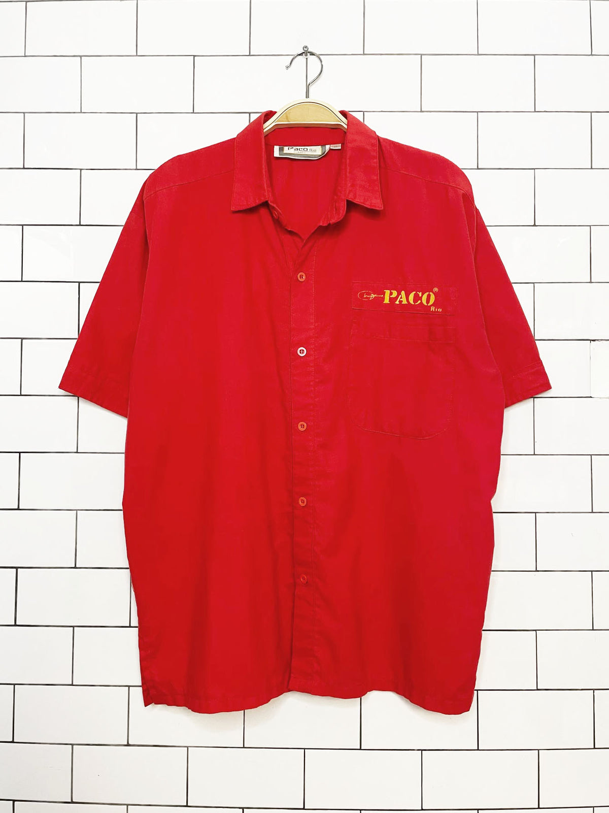 vintage 80s paco rio classic boston rugby breaker full button shirt
