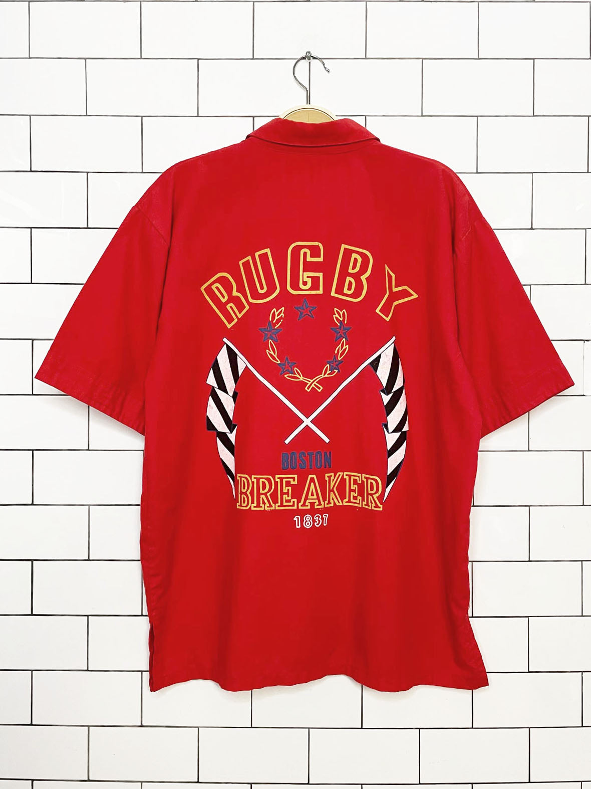 vintage 80s paco rio classic boston rugby breaker full button shirt