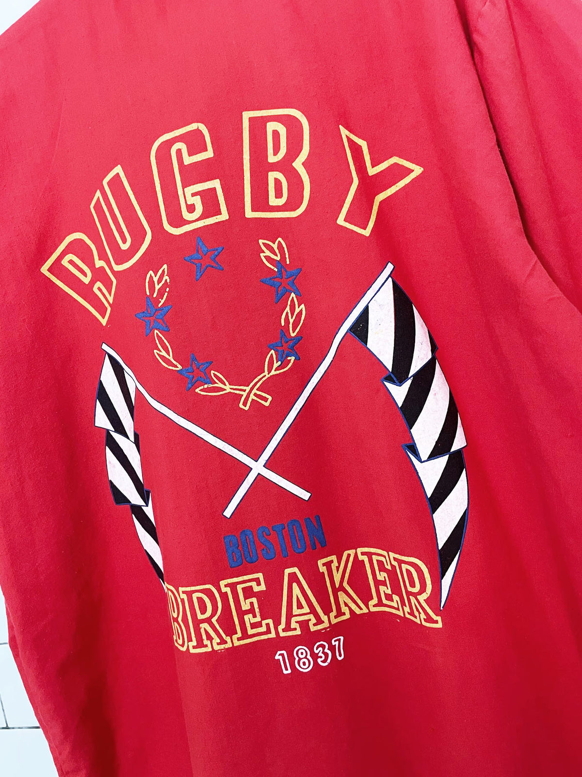 vintage 80s paco rio classic boston rugby breaker full button shirt