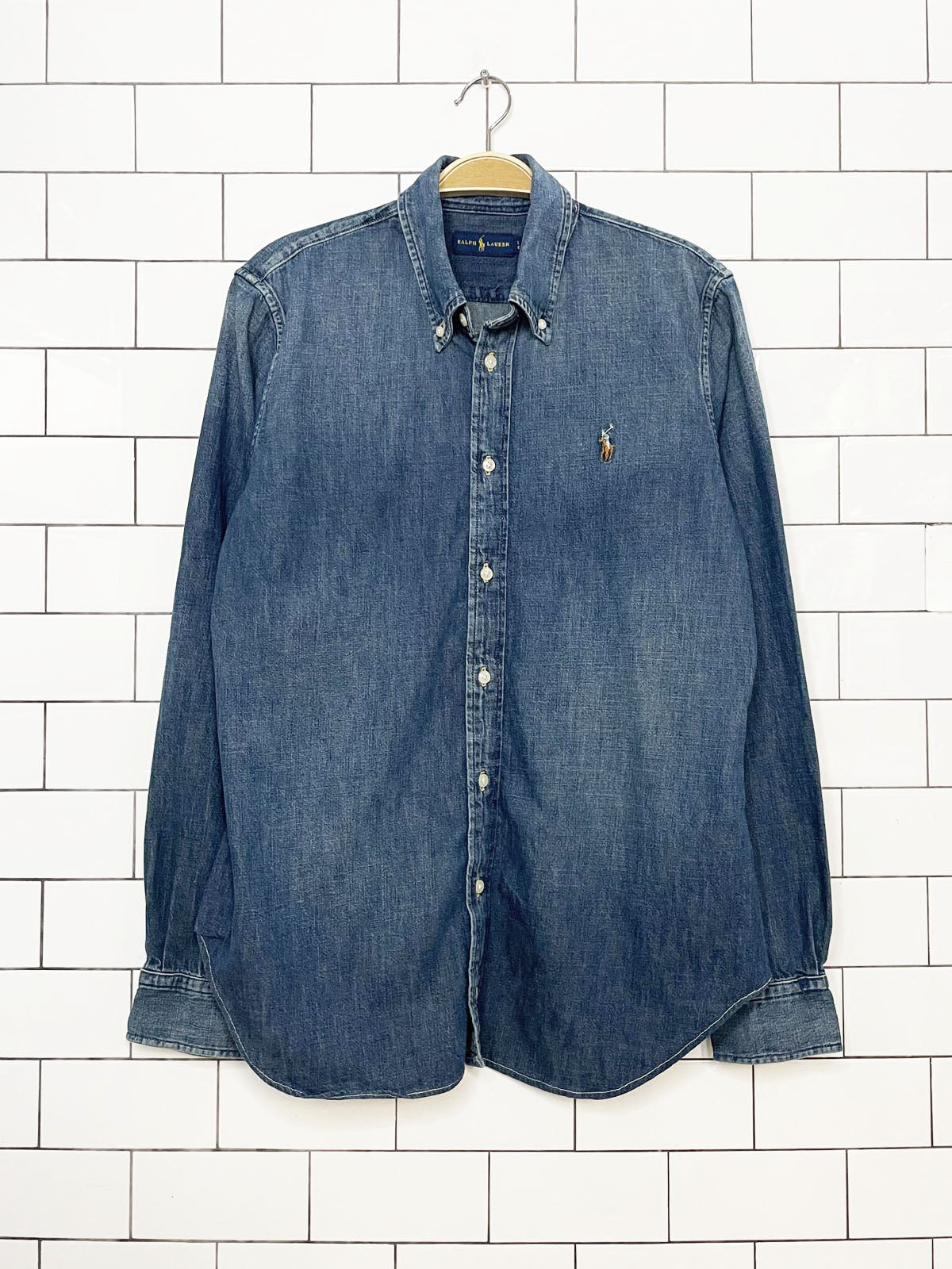 ralph lauren denim sun dyed full button shirt