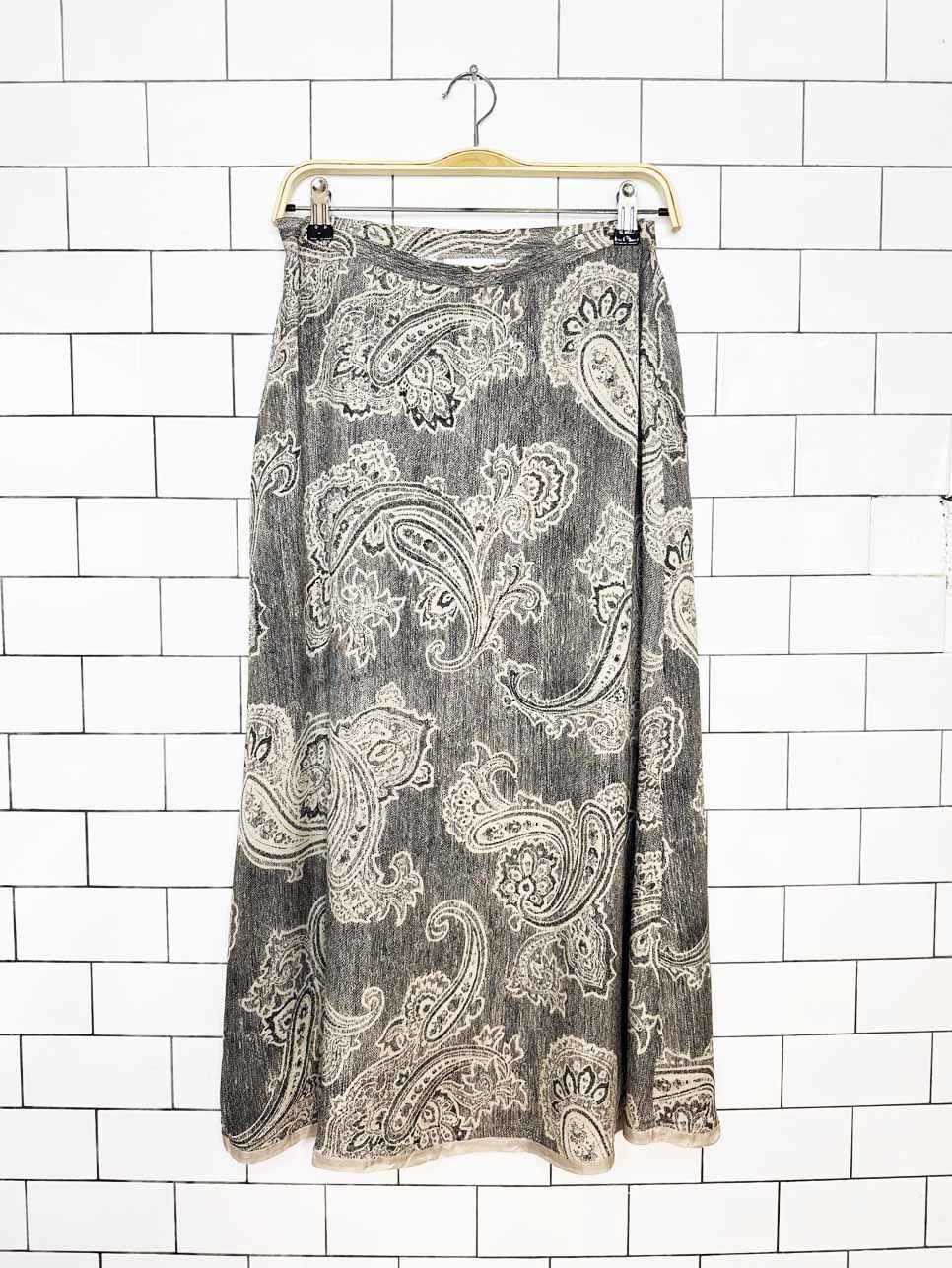 vintage 90s jones new york 100% silk paisley midi skirt